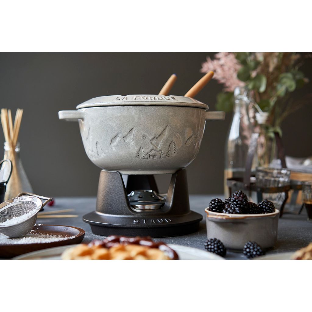 Service à fondue en fonte, Truffe Blanche 20 cm - Visuel 1