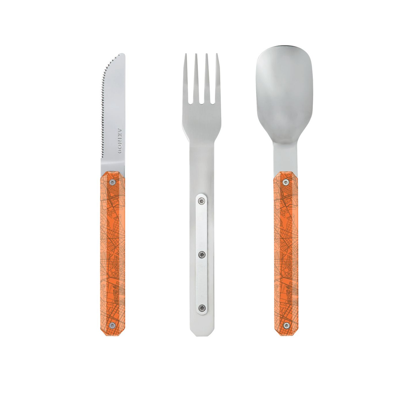 Couverts 12H34 aimanté AKINOD couteau/fourchette/cuillère orange