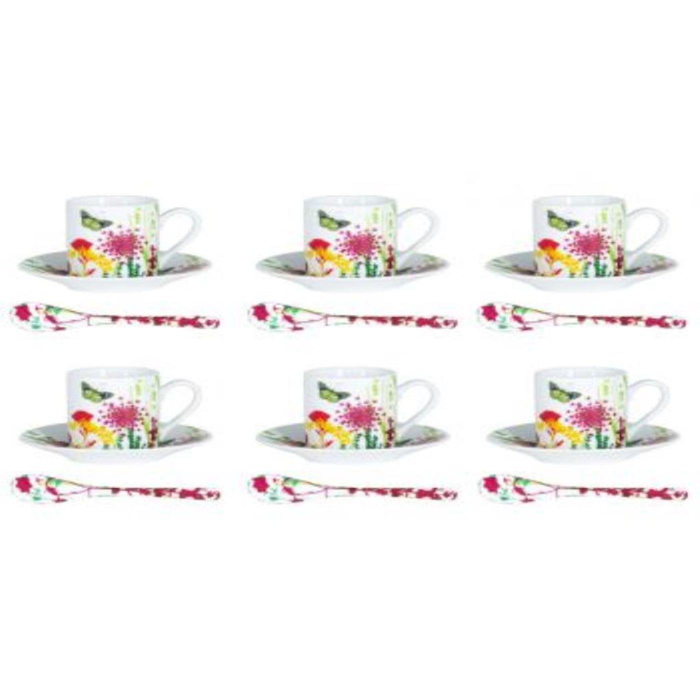 Coffret 6 tasses Café avec soucoupes et cuillères TUTTI FIORI