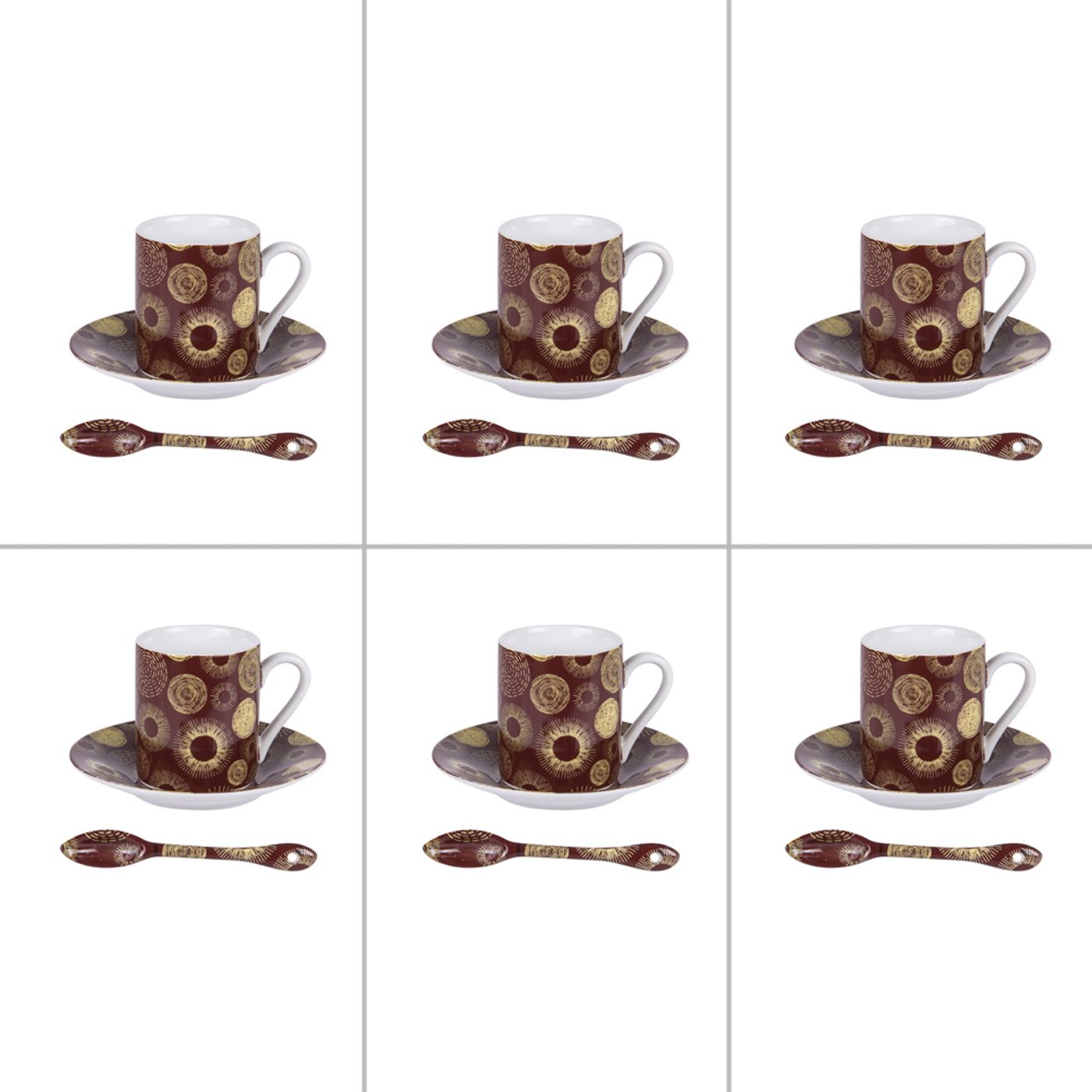 Coffret de 6 paire tasses café 10 cl + cuillères HéLIOS