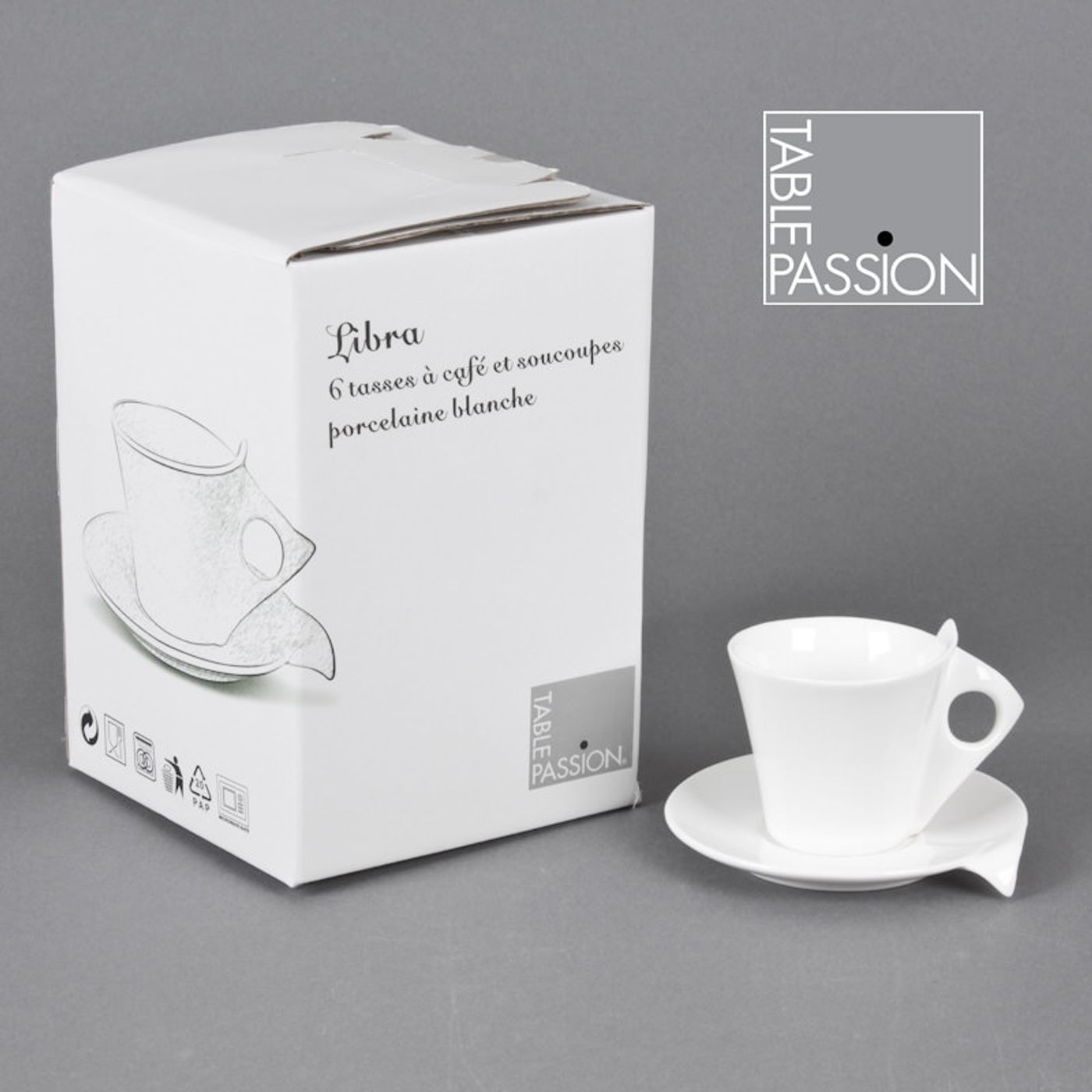 Coffret 6 tasses à café + soucoupes Libra