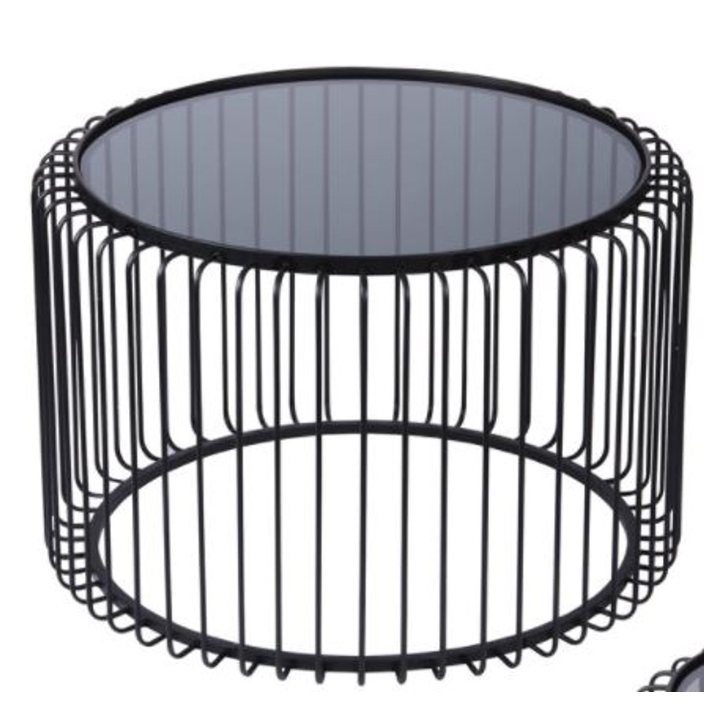 Table basse métal noir et verre H. 44 cm