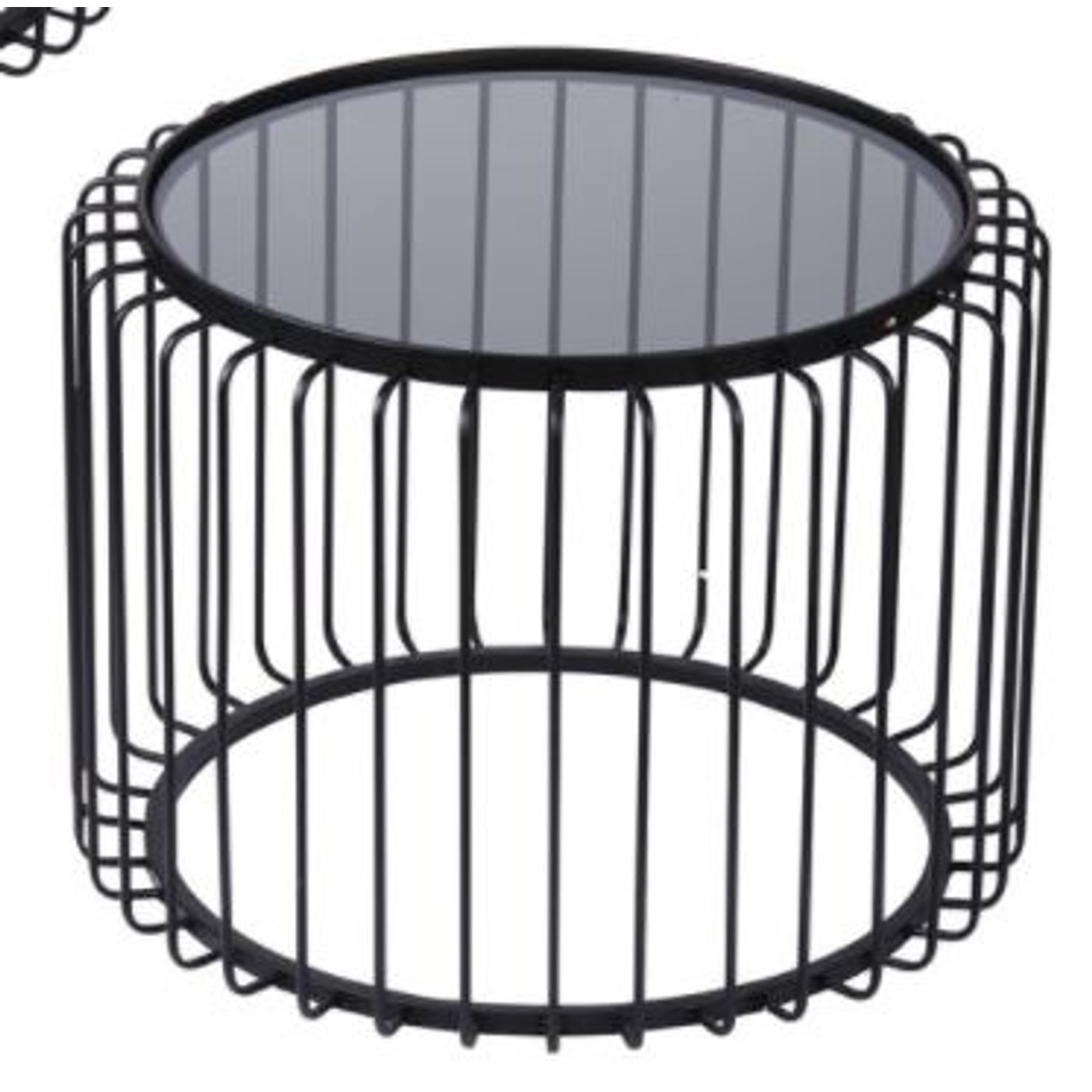 Table basse métal noir et verre H. 39 cm