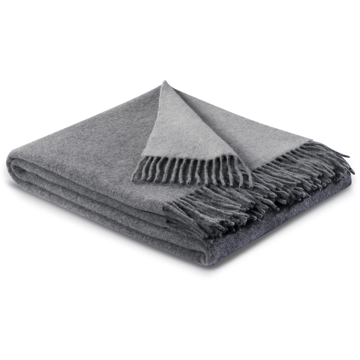 Plaid frangé en laine et cachemire gris/argent 130 x 170 cm