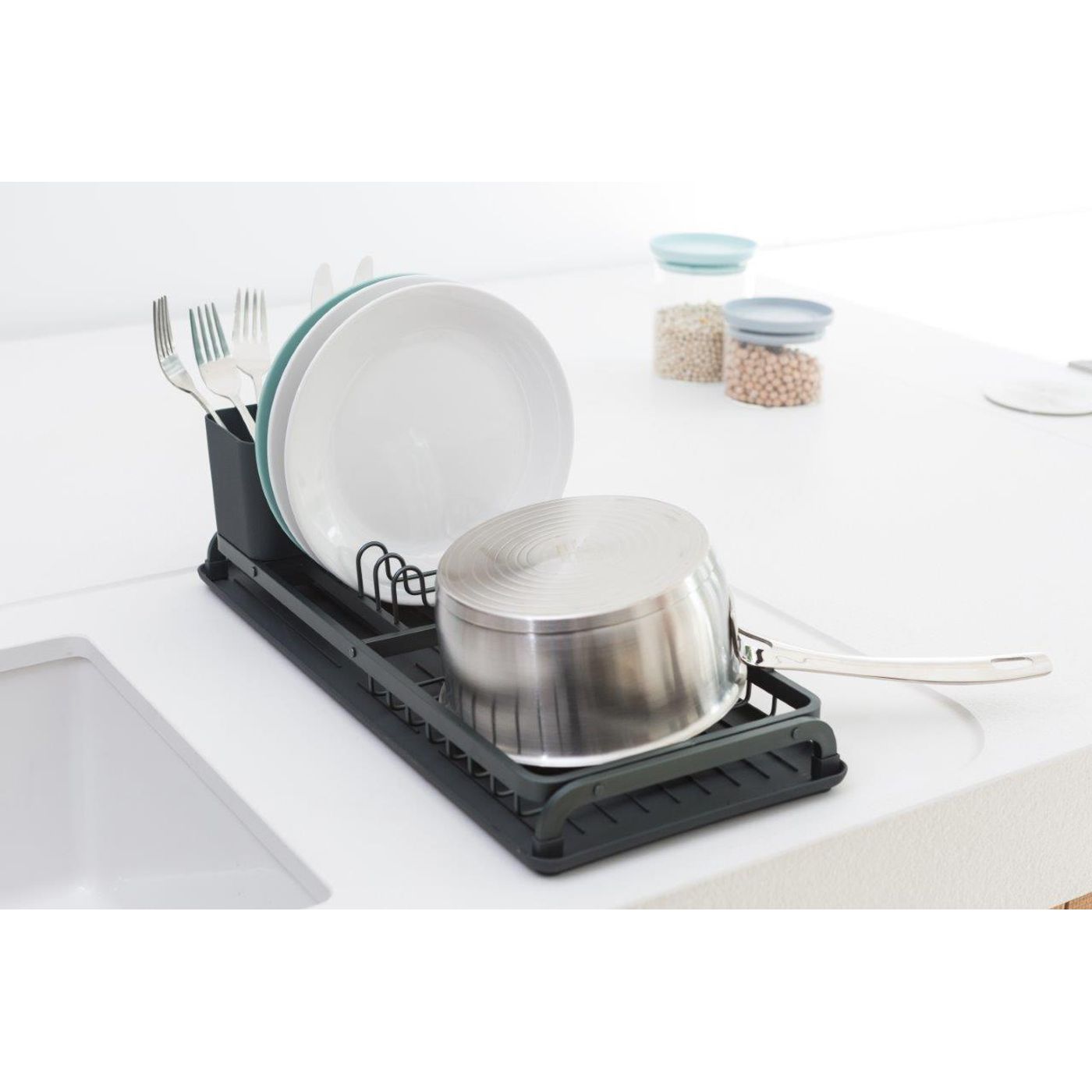 Egouttoir à vaisselle compact gris foncé