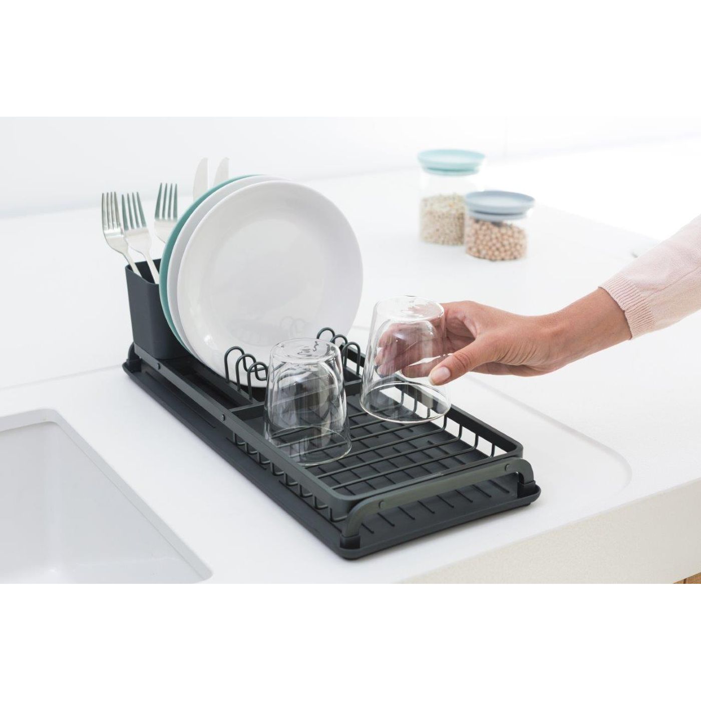 Egouttoir à vaisselle compact gris foncé