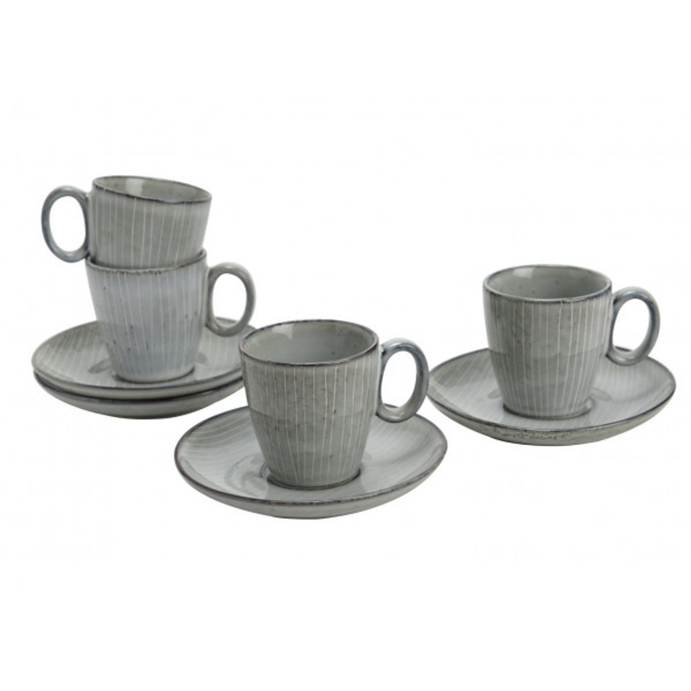 Coffret 4 tasses à café avec soucoupe BRUME grises