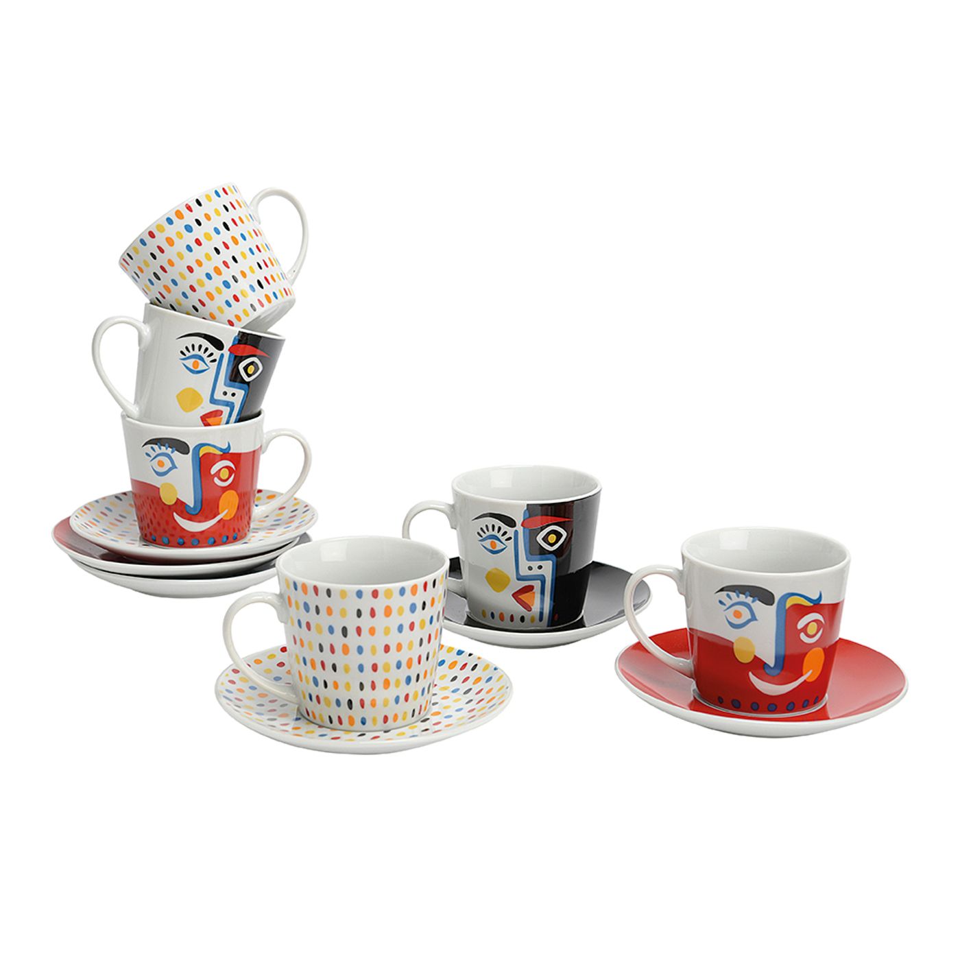 Coffret de 6 tasses + soucoupes Cubisme
