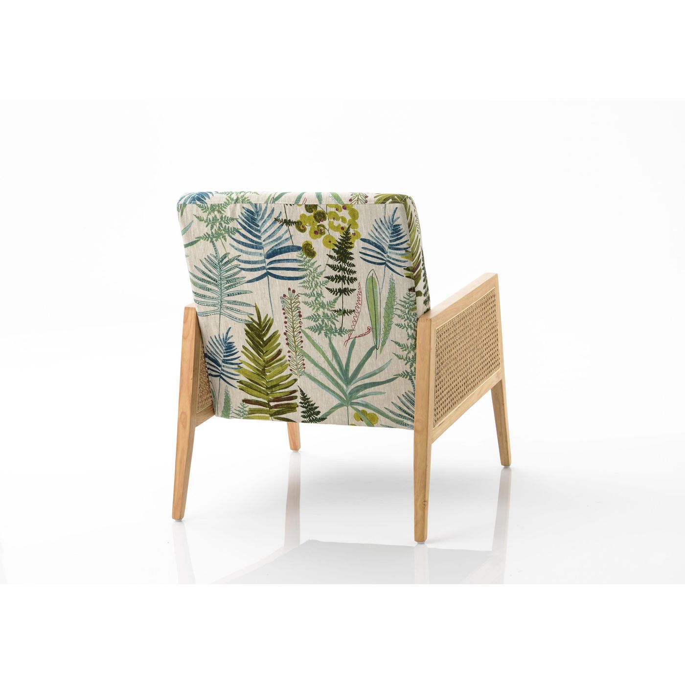 Fauteuil canage lin et motif feuilles