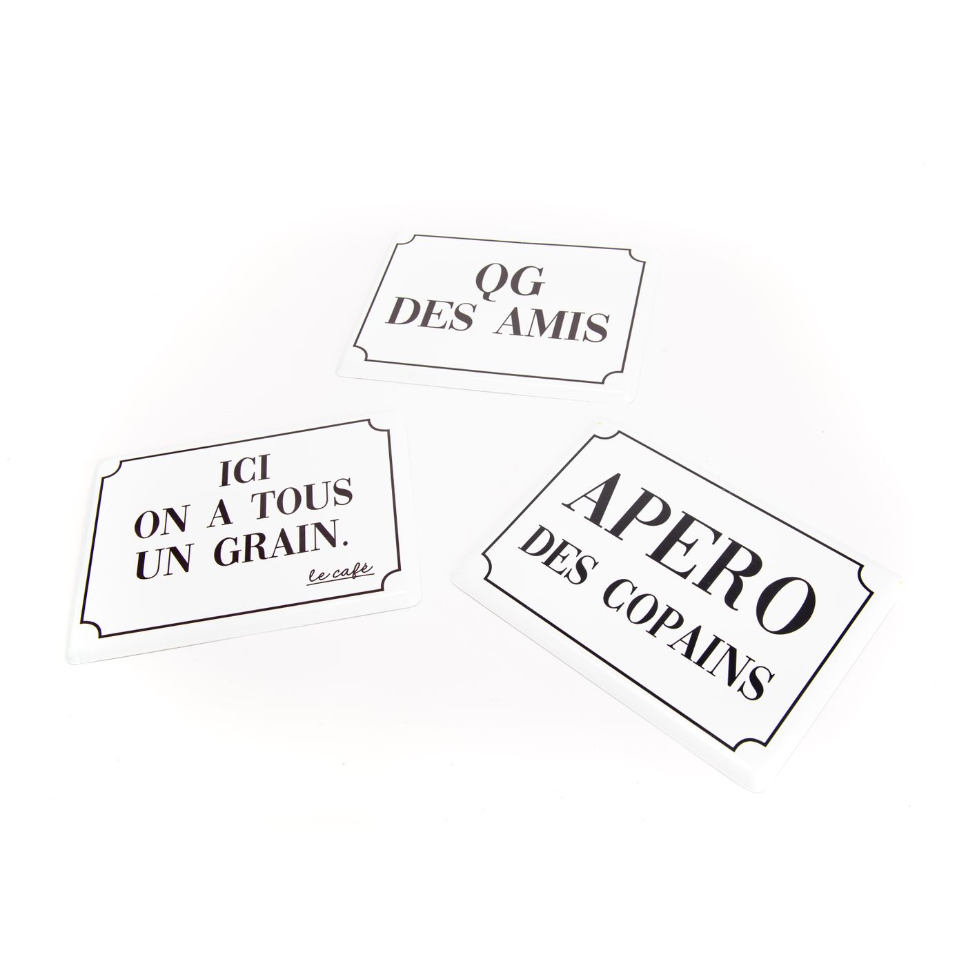Lot de 3 plaques métalliques décoratives QG Blanc