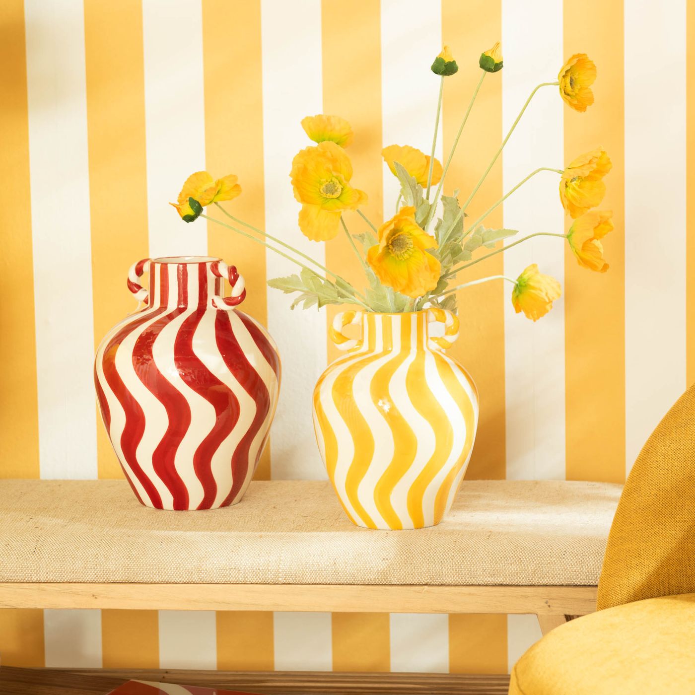 Vase céramique jaune avec anses Ilona Petit Modèle