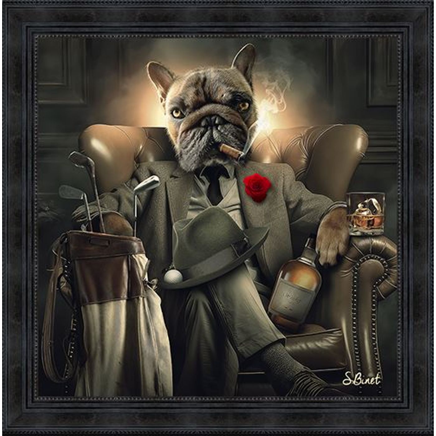 Toile Binet Bulldog Golfeur 60 x 60 cm