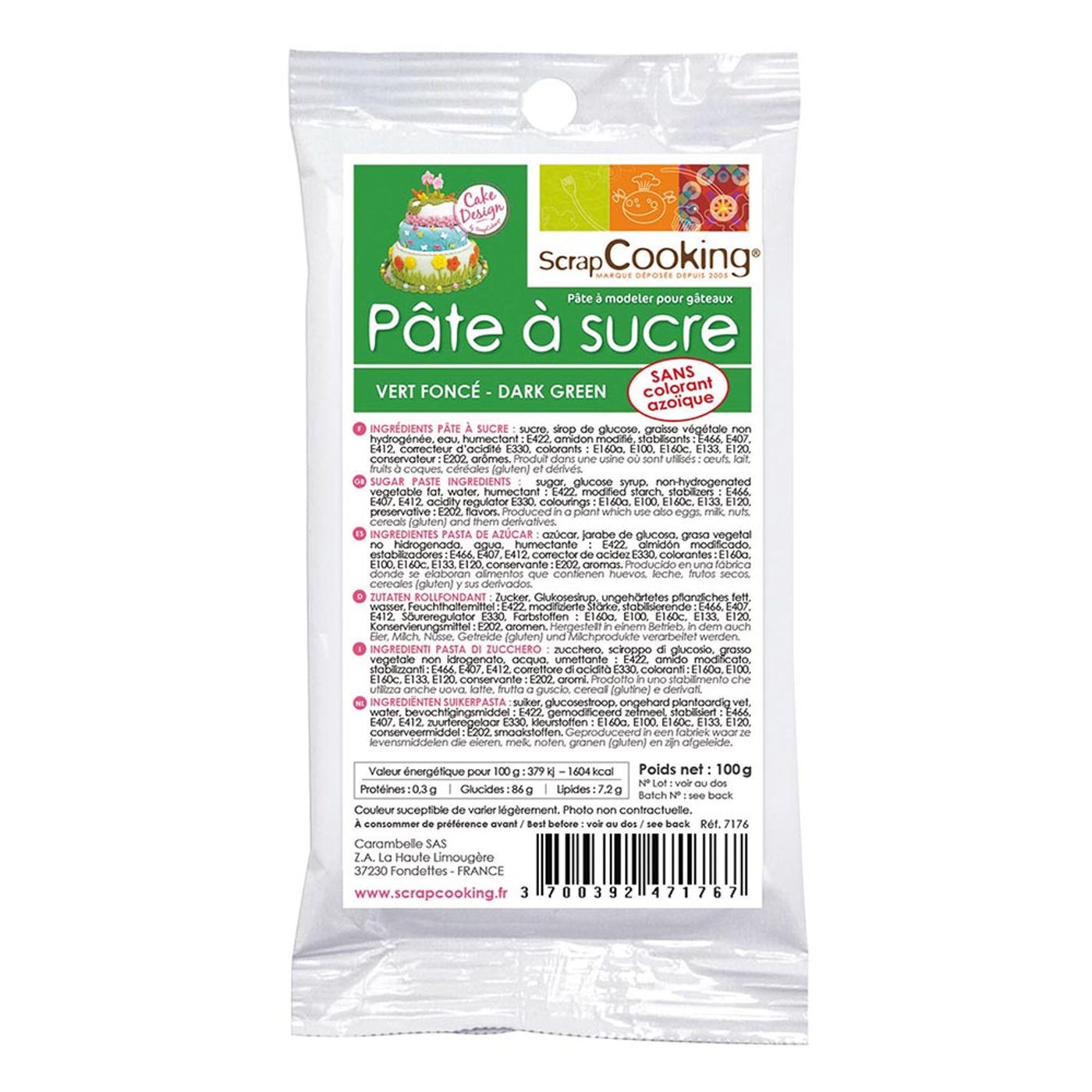Pâte à sucre verte 100g