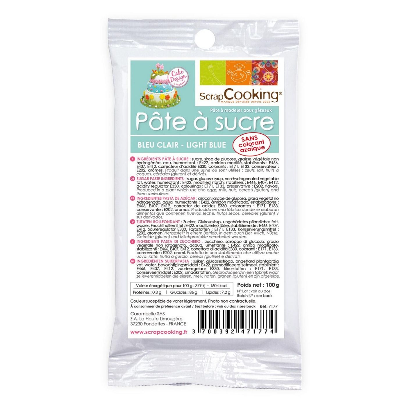 Pâte à sucre bleu ciel 100 g