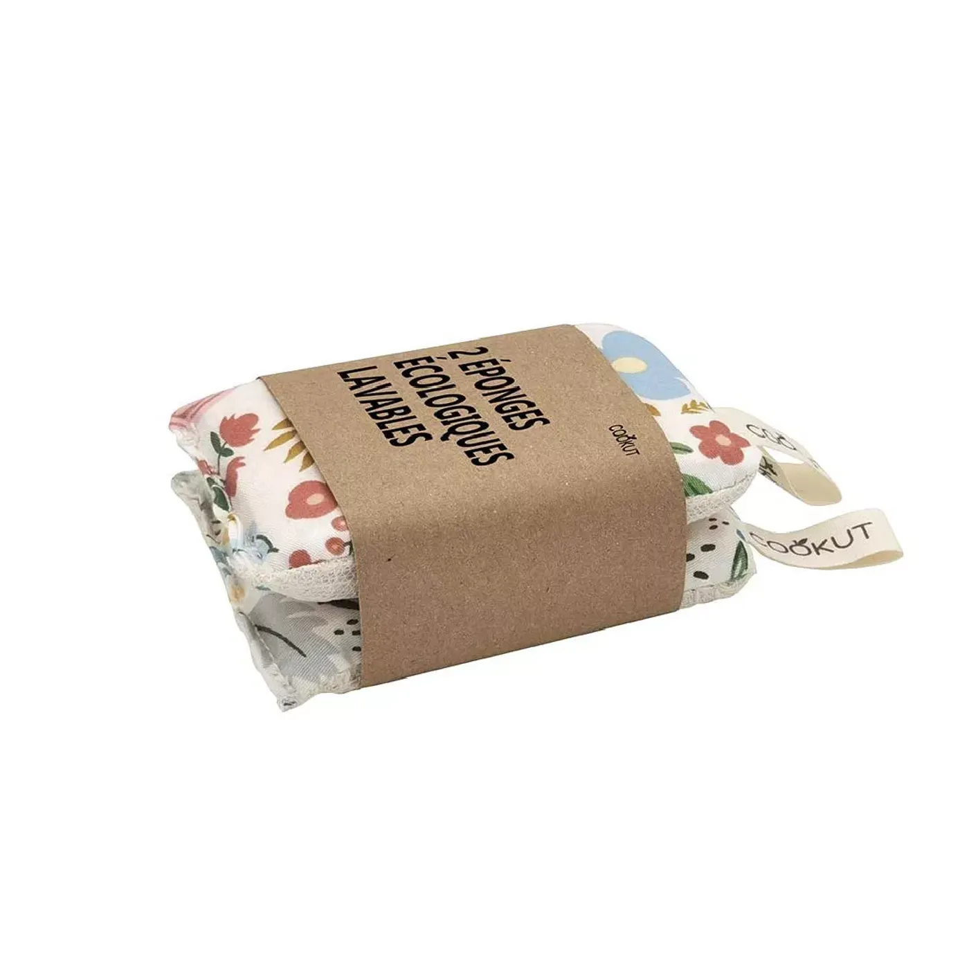 Set de 2 éponges écologiques lavables fleurs bleues