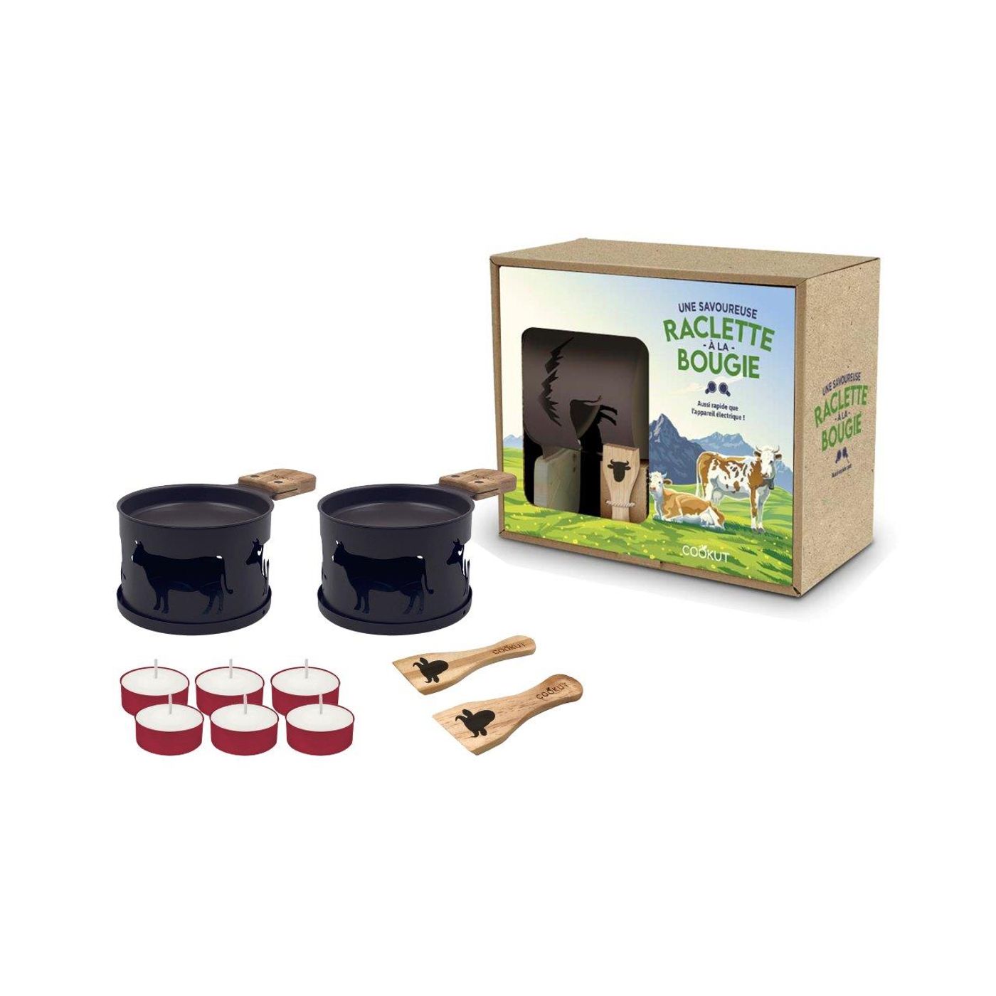 Coffret raclette à la bougie LUMI 2 personnes vache taupe
