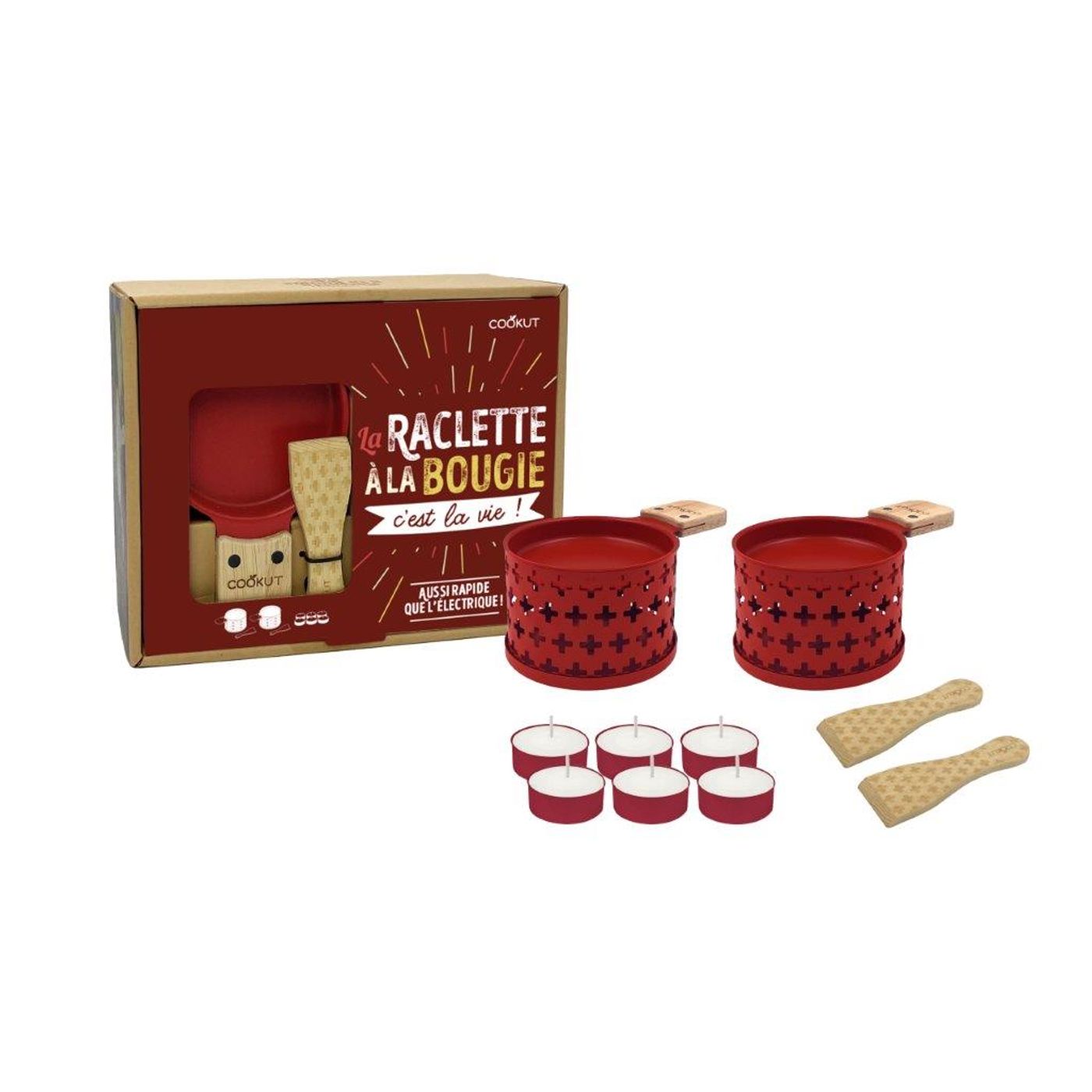 Coffret raclette à la bougie LUMI 2 personnes C'est la vie rouge
