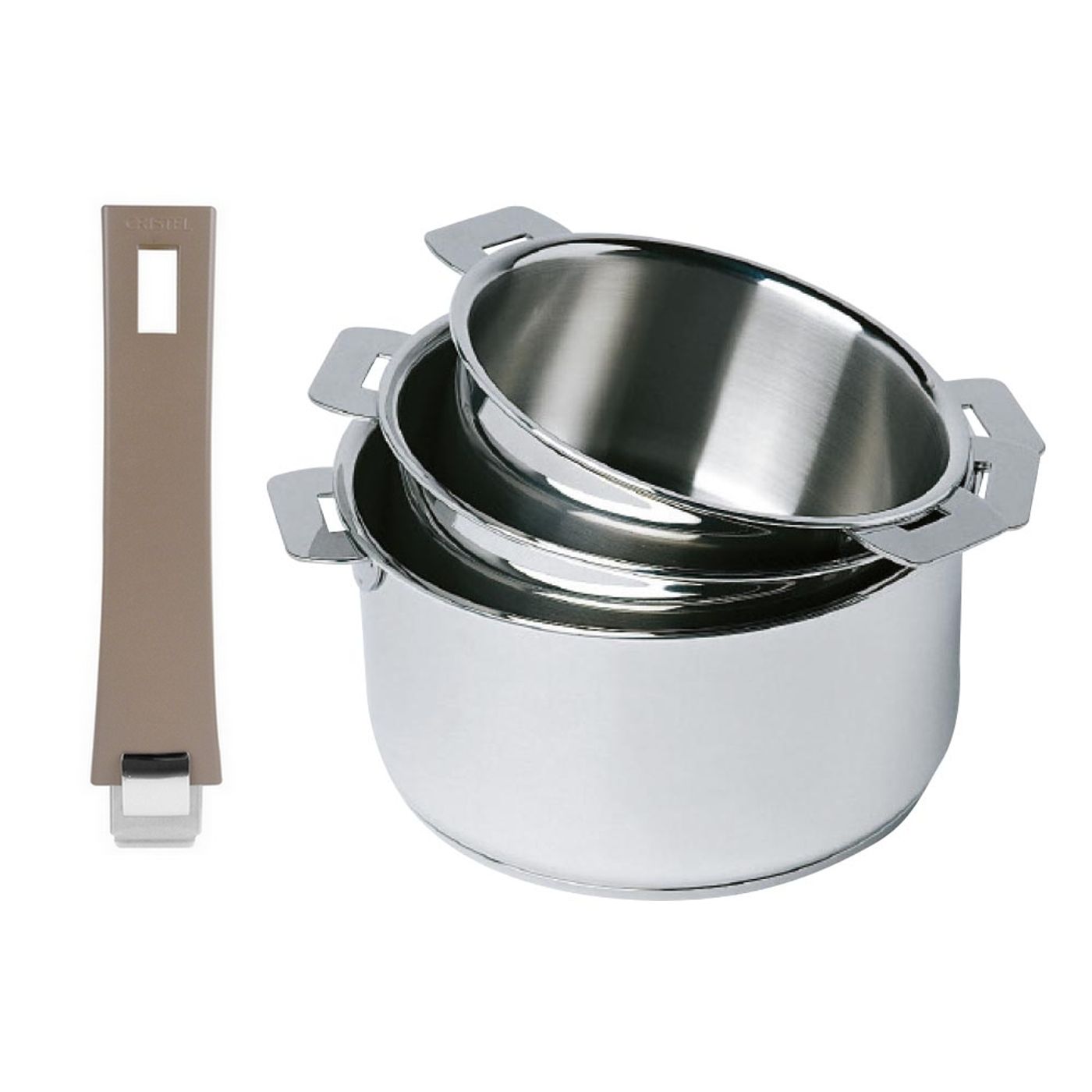 Série de 3 casseroles amovibles Mutine + poignée taupe