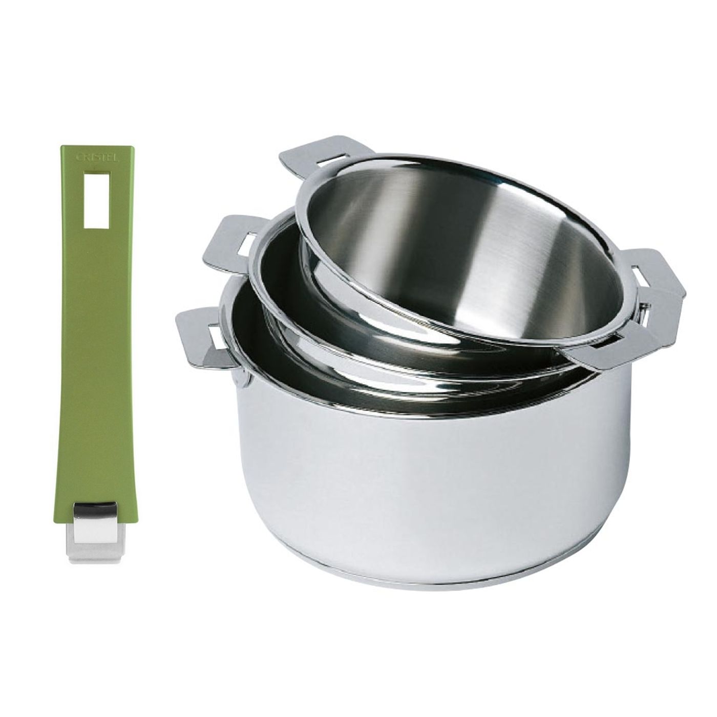 Série de 3 casseroles amovibles Mutine + poignée verte