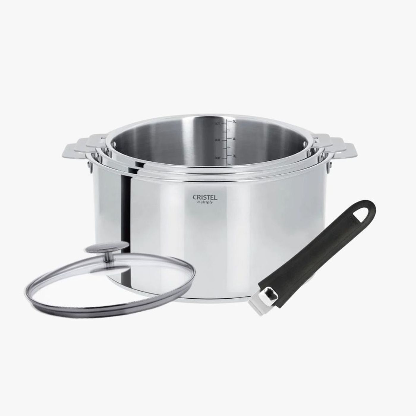 Série de 3 casseroles amovibles Casteline + Poignée Mutine Evolution 2.0 Noire + couvercle 20cm
