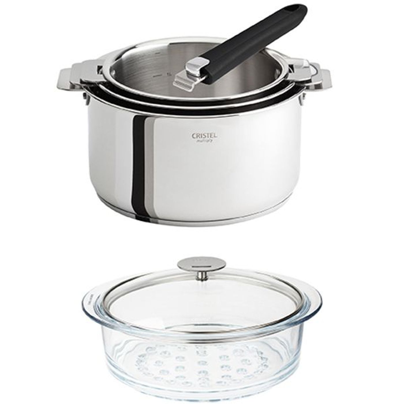 3 casseroles amovibles Casteline + Poignée Mutine Noire + cuit vapeur