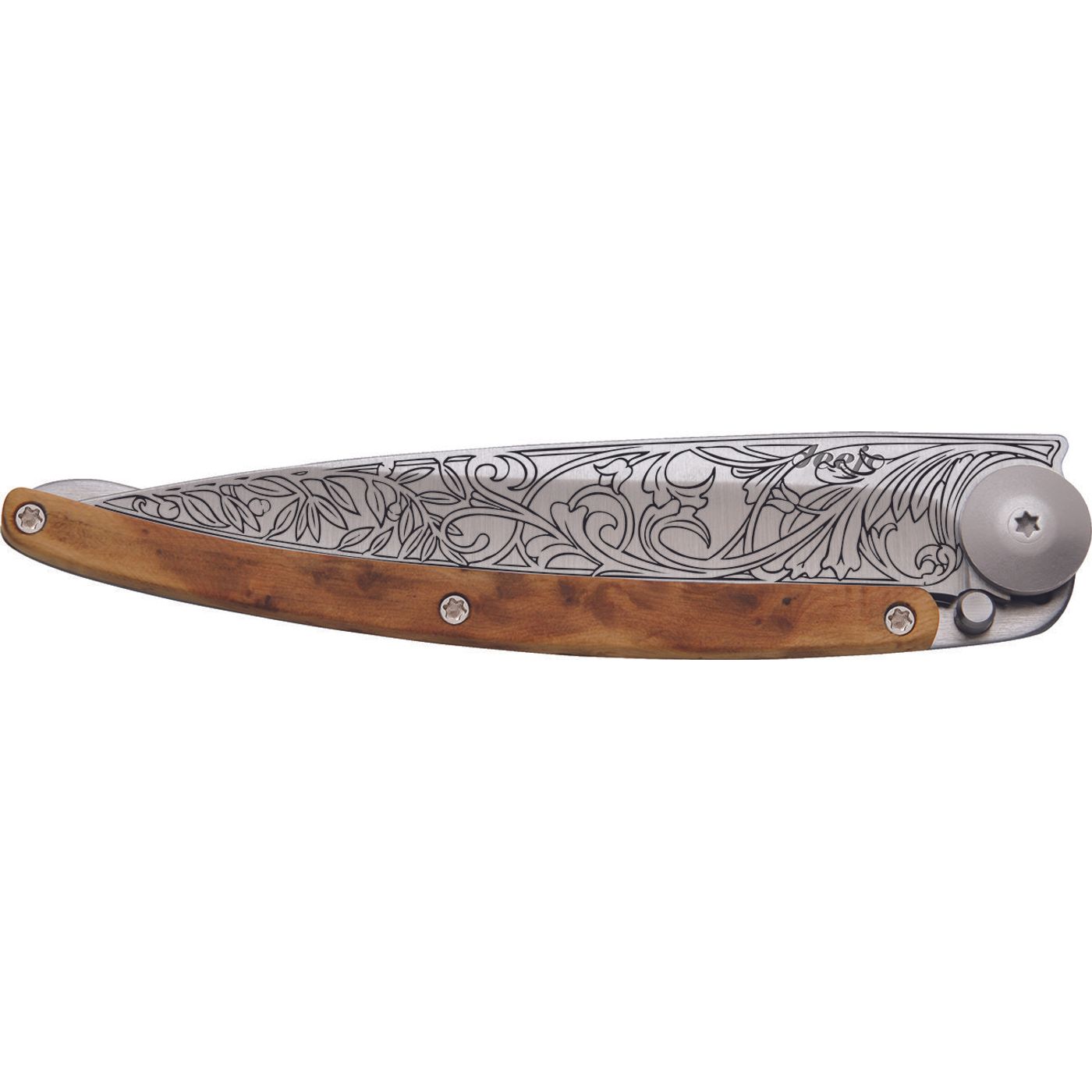 Couteau de poche tatoué Art nouveau genévrier