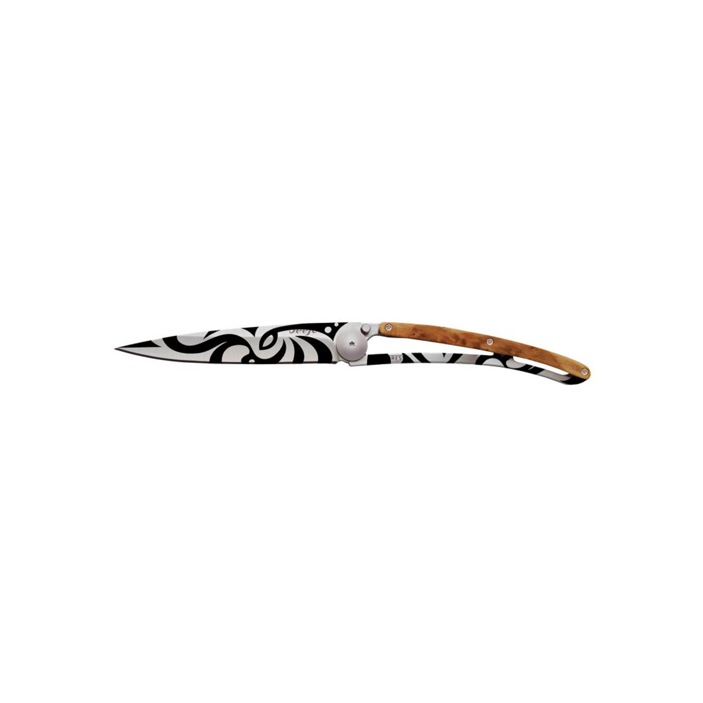 Couteau de Poche tatoué Genévrier Tribal