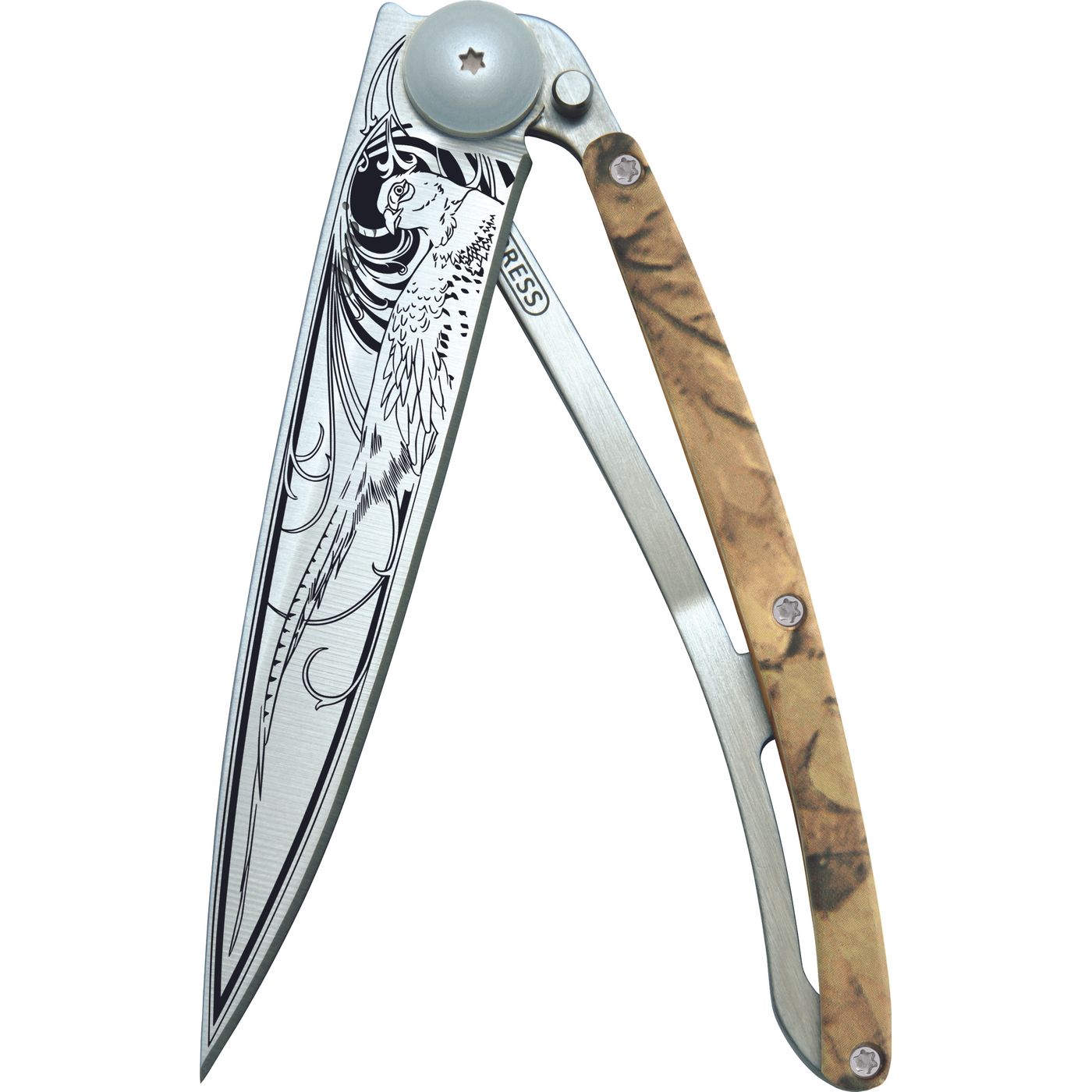 Couteau de poche tatoué Camouflage faisan
