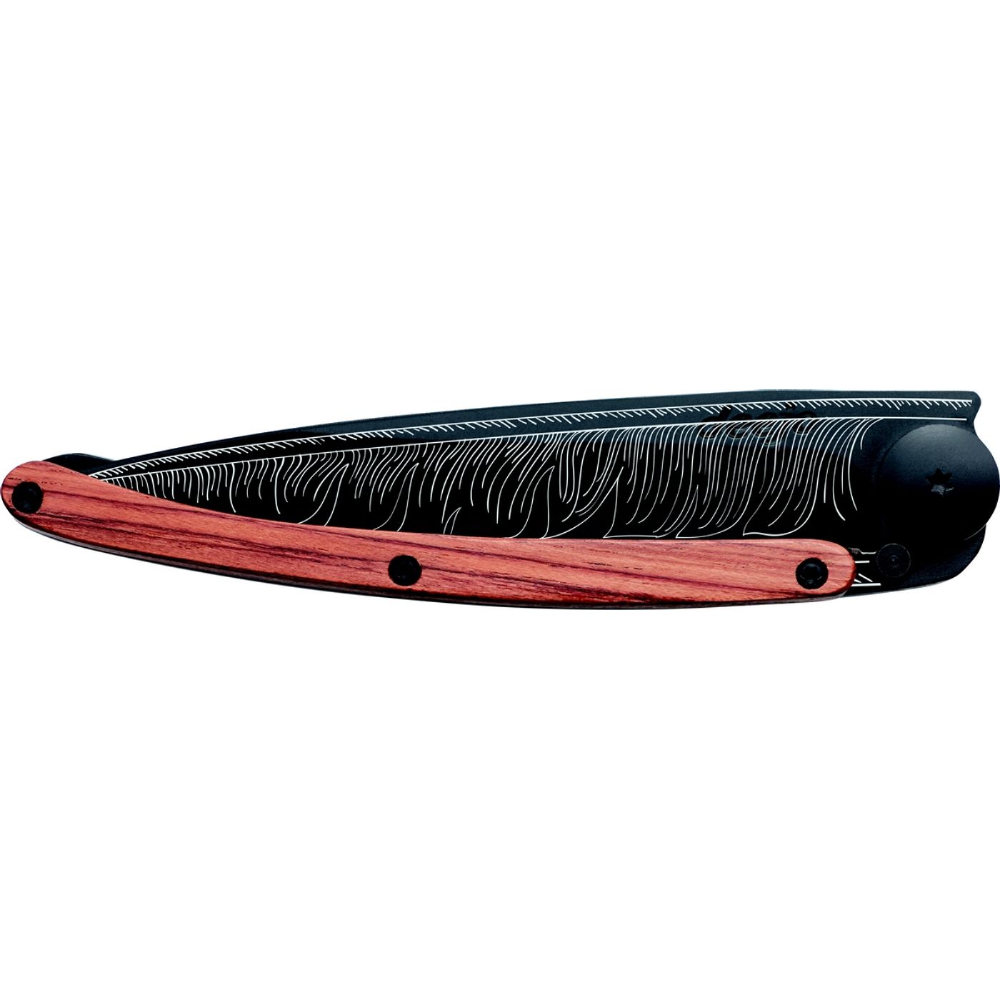 Couteau de poche tatoué Bois de rose PLUME