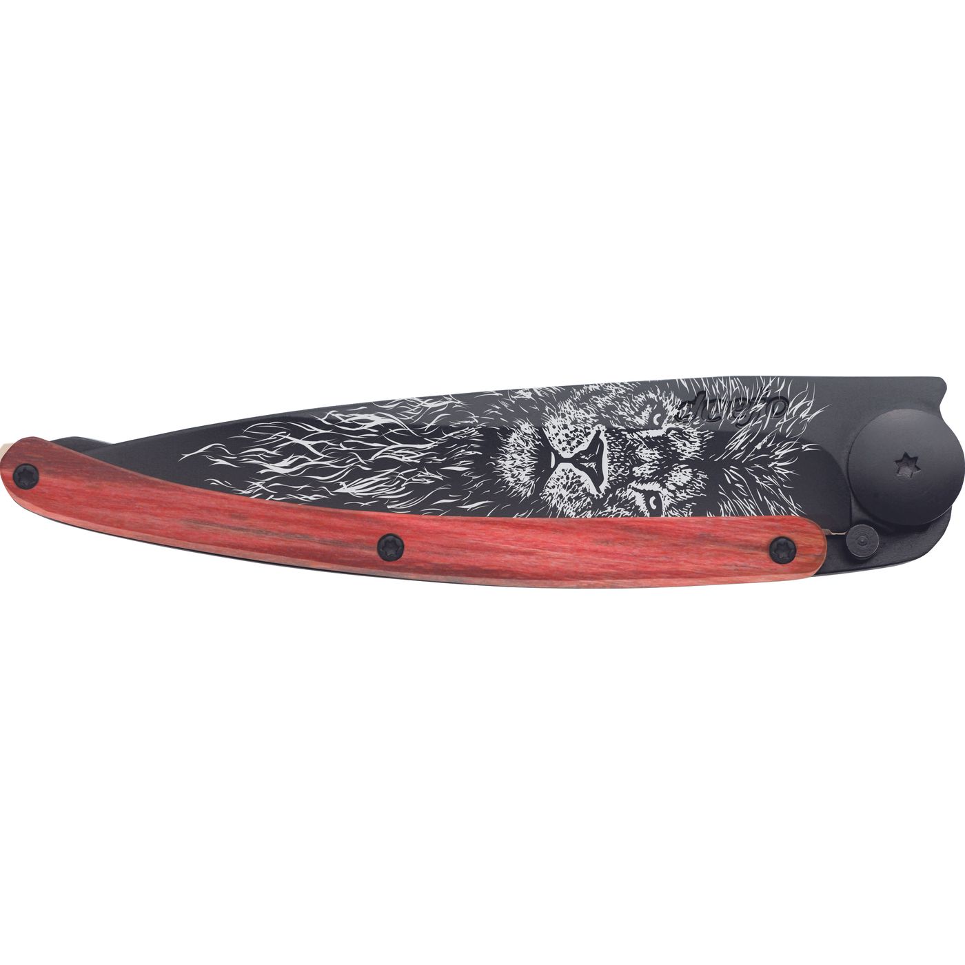 Couteau de poche tatoué hêtre rouge LION