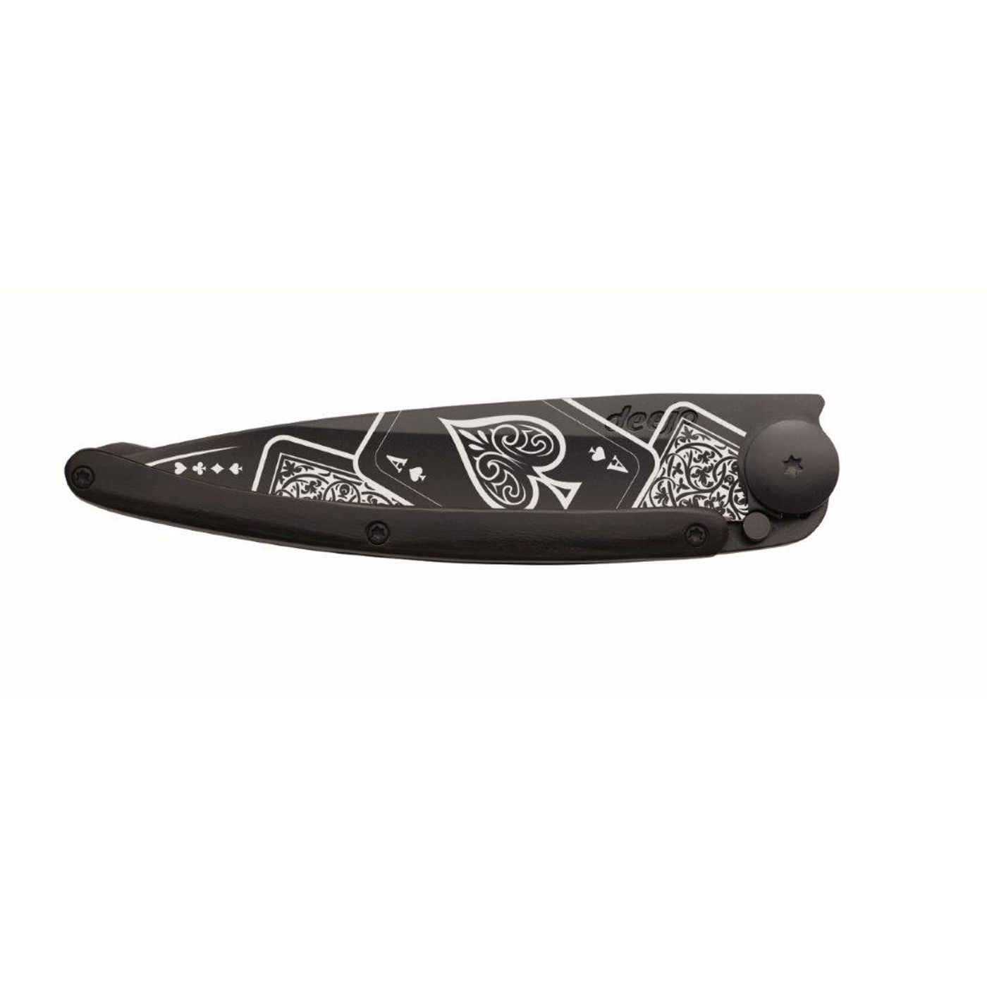 Couteau de poche tatoué noir ébène chance