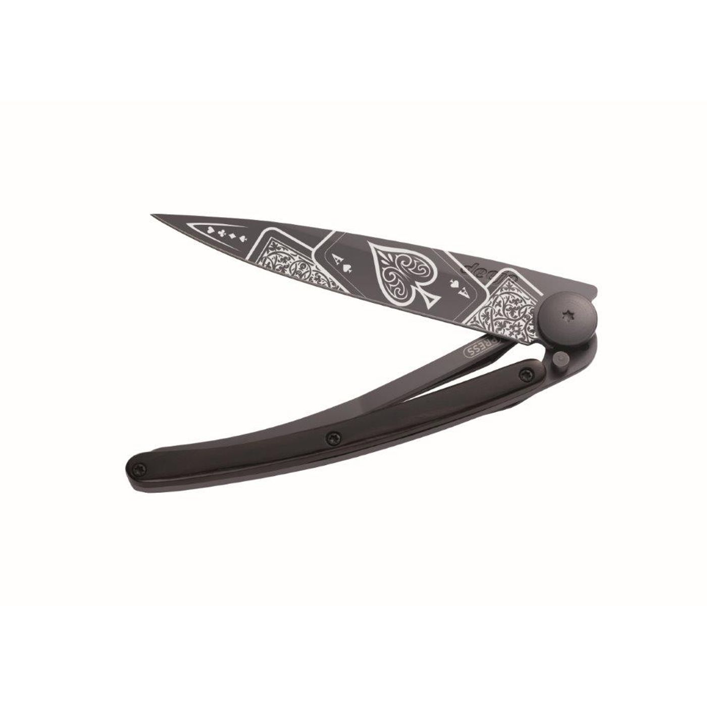 Couteau de poche tatoué noir ébène chance
