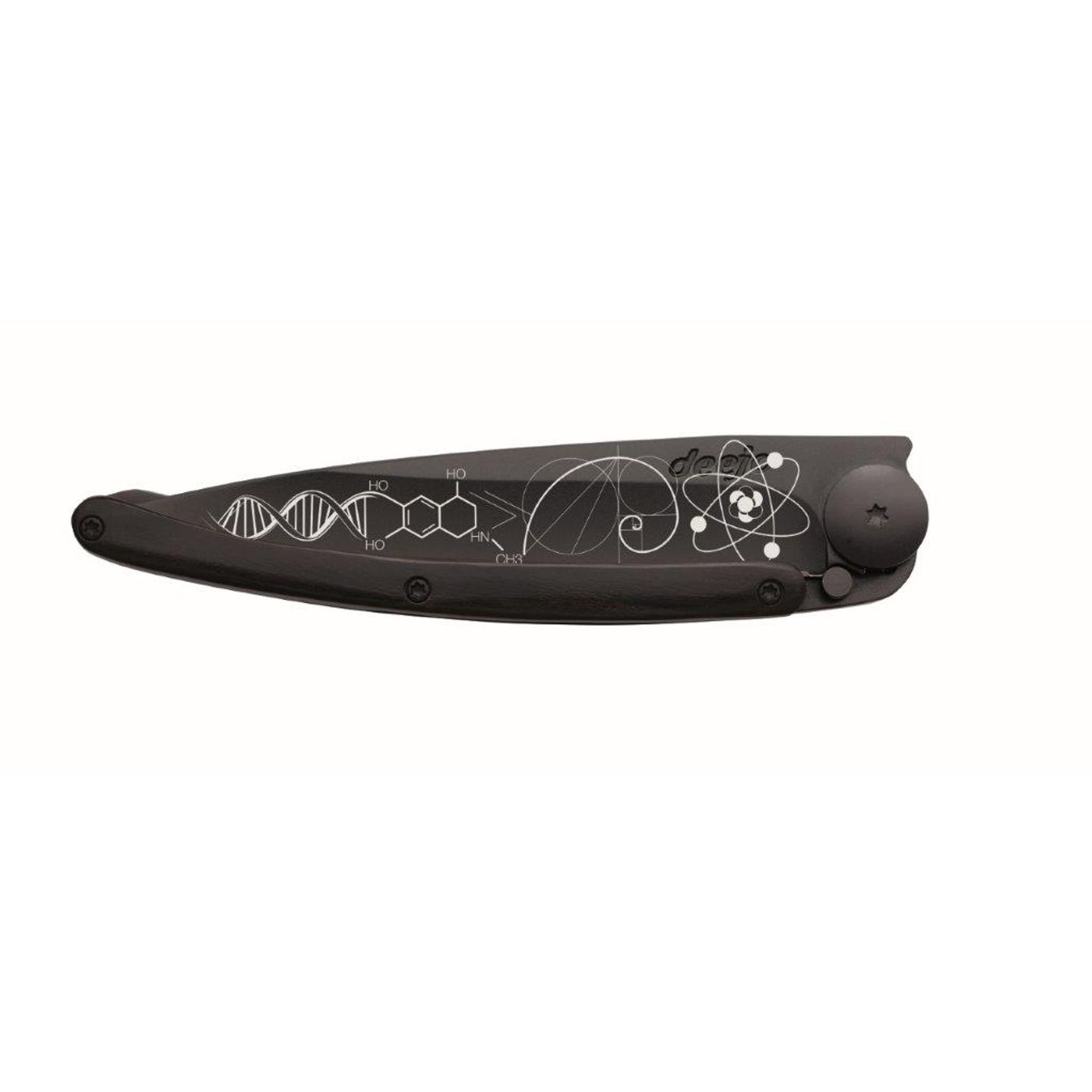Couteau de poche tatoué ébène sciences