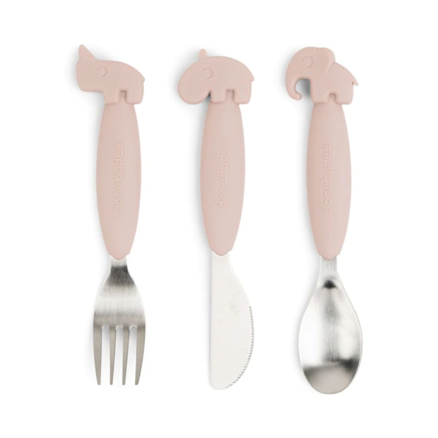 Couverts easy grip manche en silicone rose 3 pièces