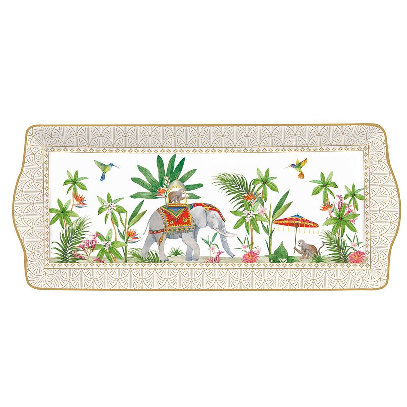 Easy Life Coffret Plat à Cake Rectangulaire Porcelaine Mille Fleurs 36x15,5cm
