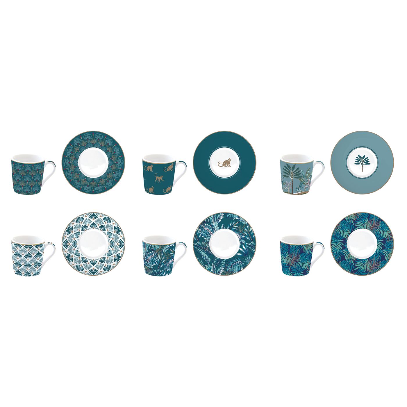 Coffret de 6 tasses + soucoupes Jungle 10 cl