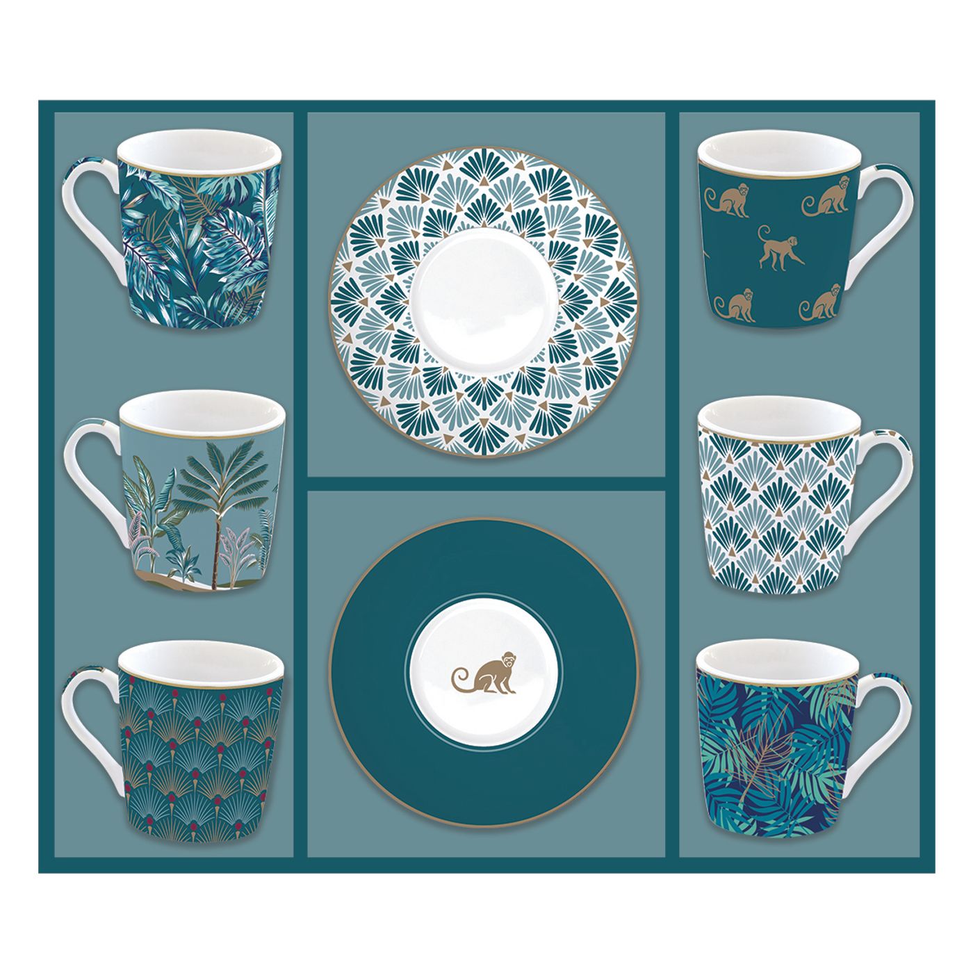 Coffret de 6 tasses + soucoupes Jungle 10 cl