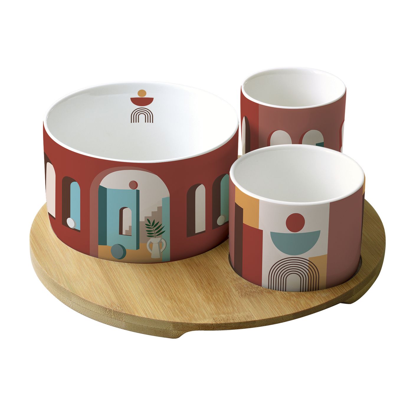 Set de 3 bols et plat illusion