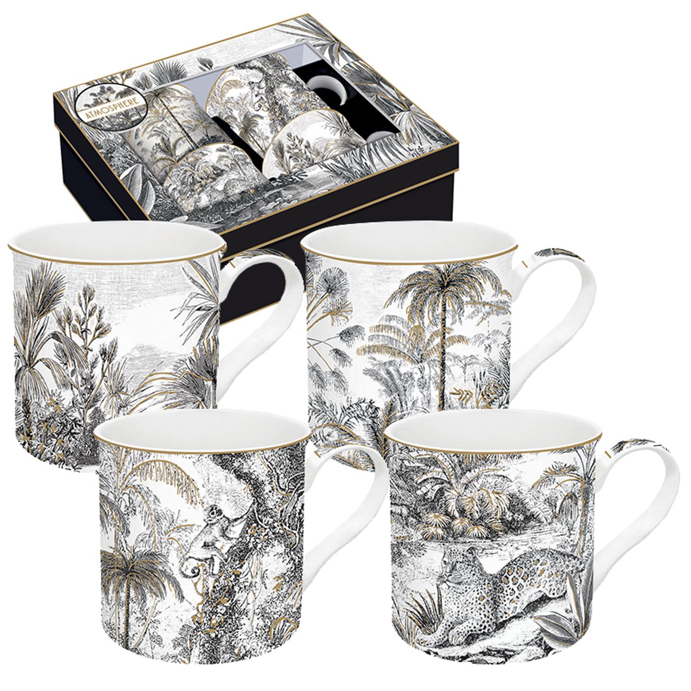Coffret 4 mugs 30cl Rétro Jungle