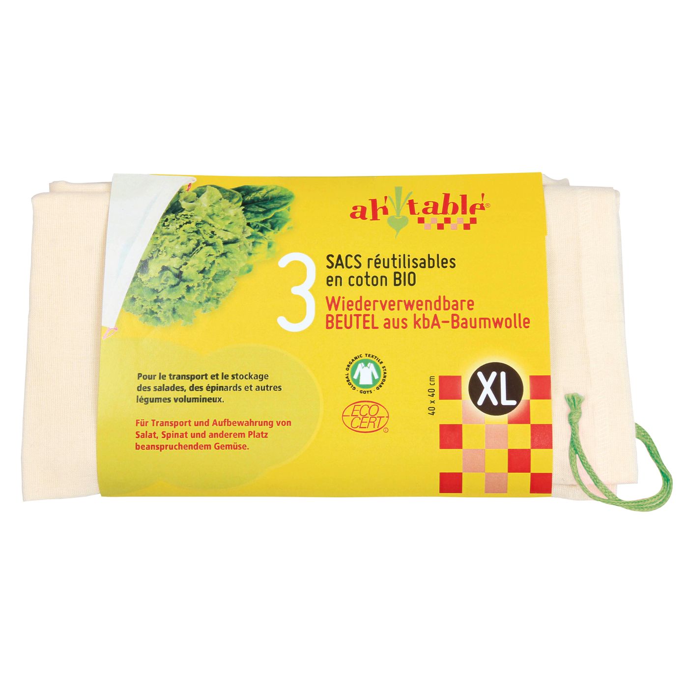 3 sacs réutilisables en coton bio - Taille XL