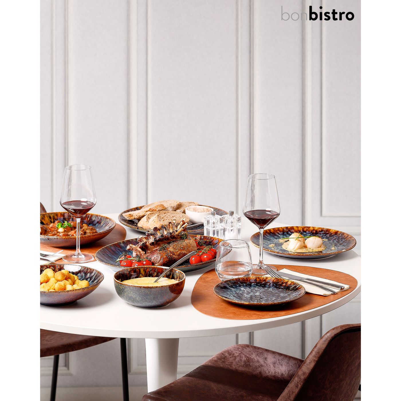 Assiette plate Resto brun bleu