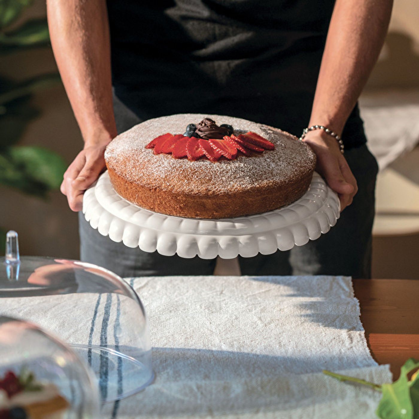 Plat avec cloche sans pied tiffany blanc 30 cm