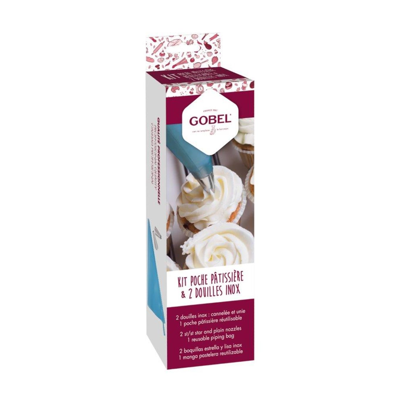 Kit 1 poche pâtissière réutilisable + deux douilles inox
