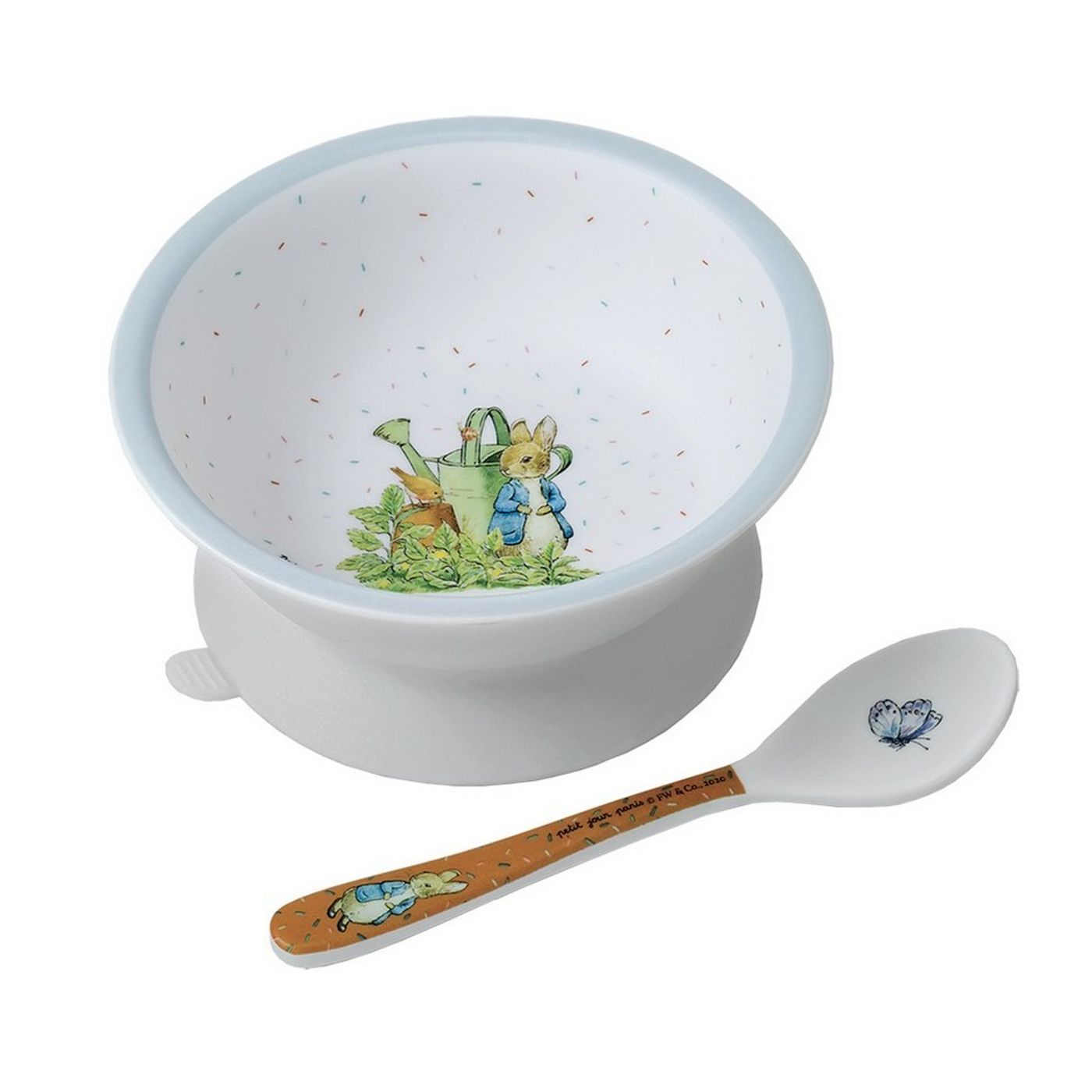 Bol ventouse avec cuillère en mélamine pierre lapin