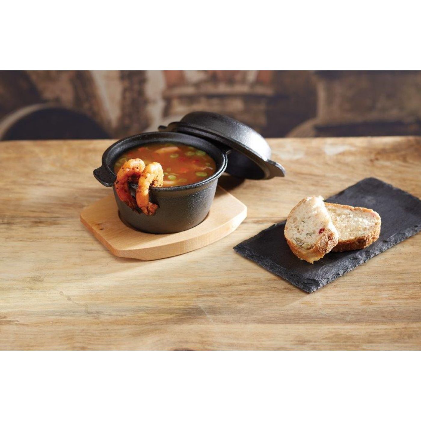 Mini cocotte en fonte 10 cm avec support bois