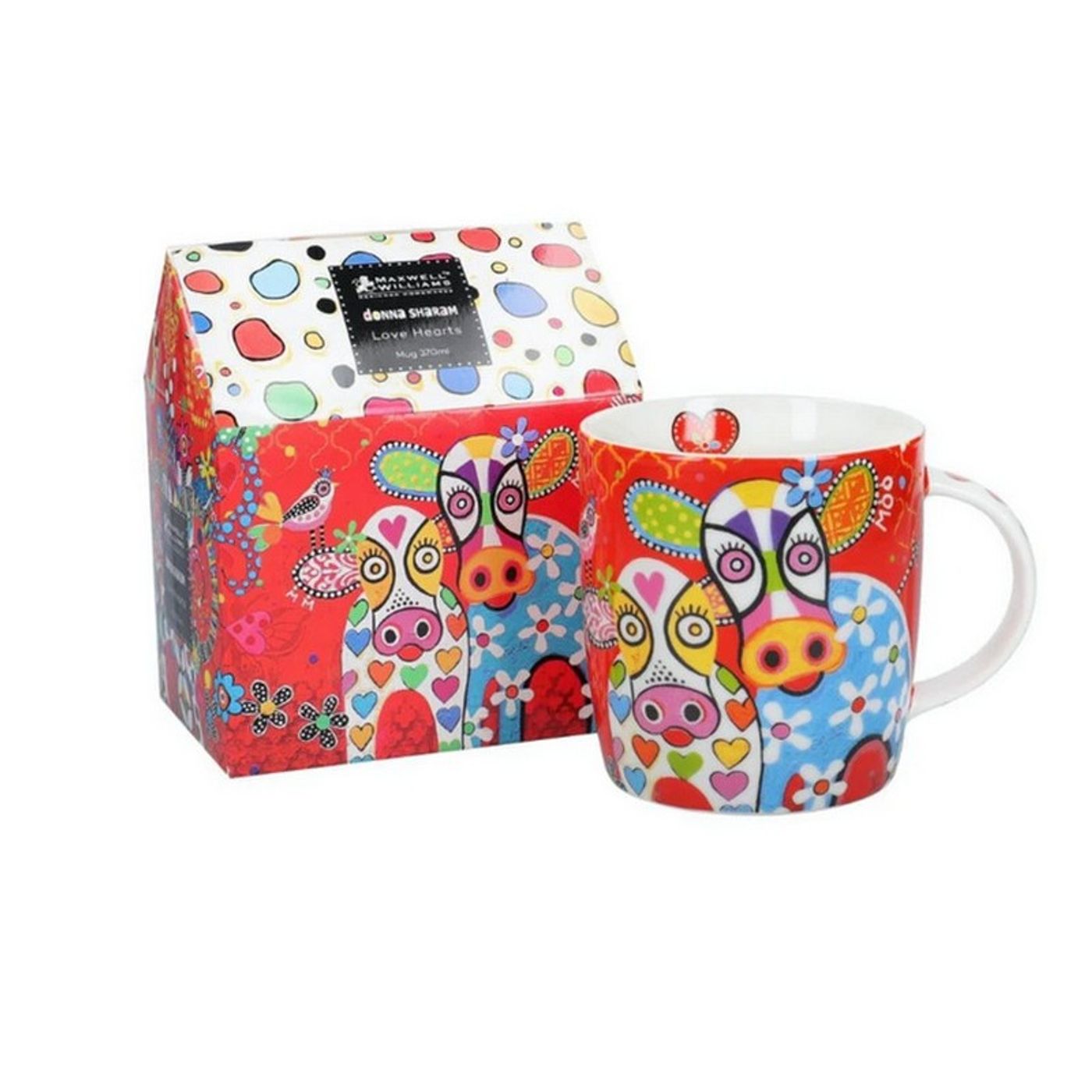 Sottobicchiere Love Hearts Happy Moo Day - Ceramica Con Base Sughero, 10 Cm, Maxwell & Williams