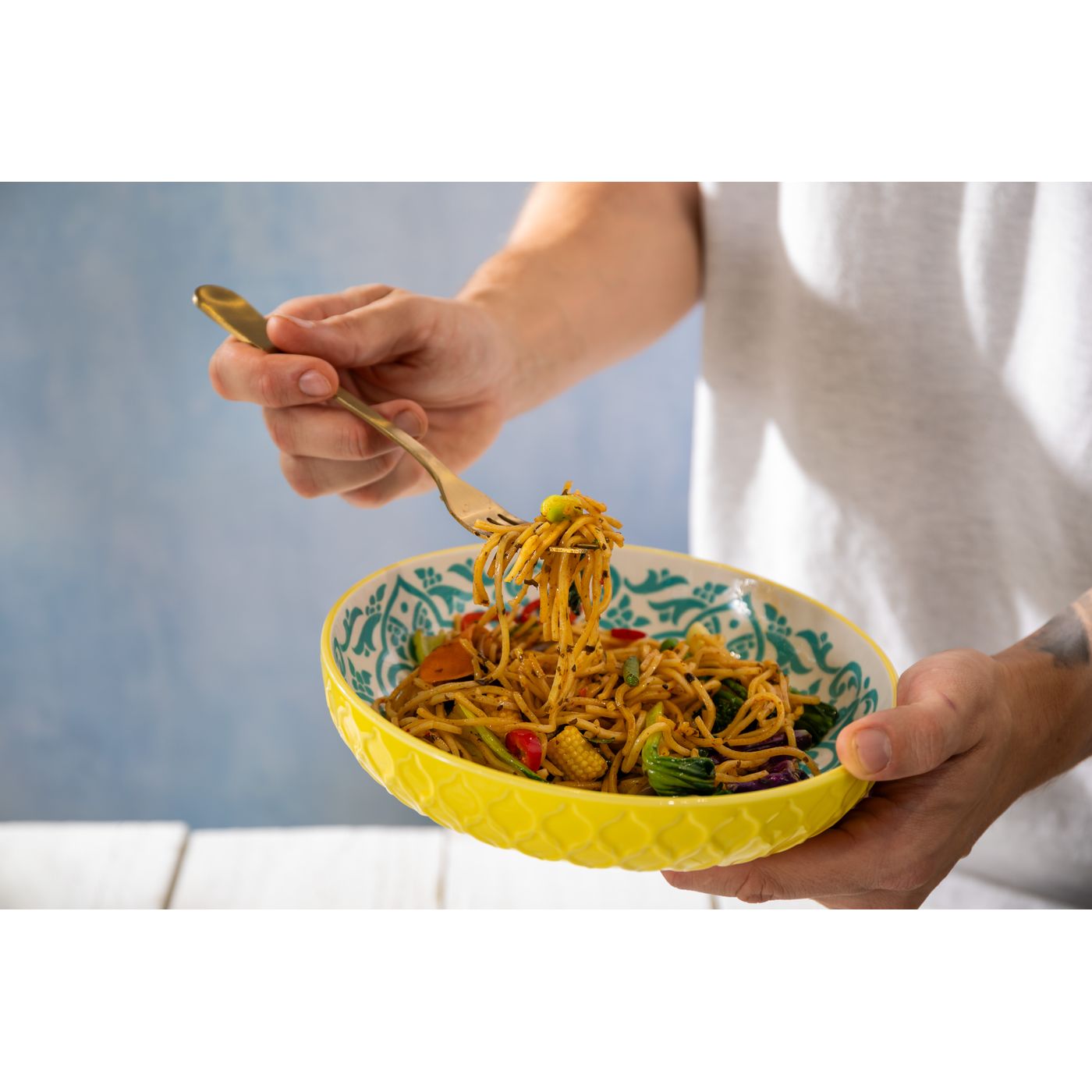 Poke bowl Géometrique jaune et bleu