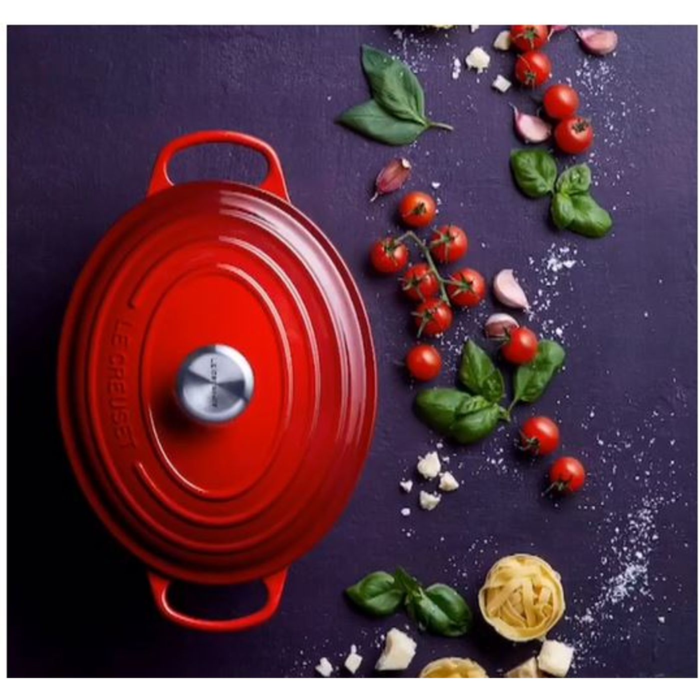 Cocotte en fonte ovale 31 cm Cerise
