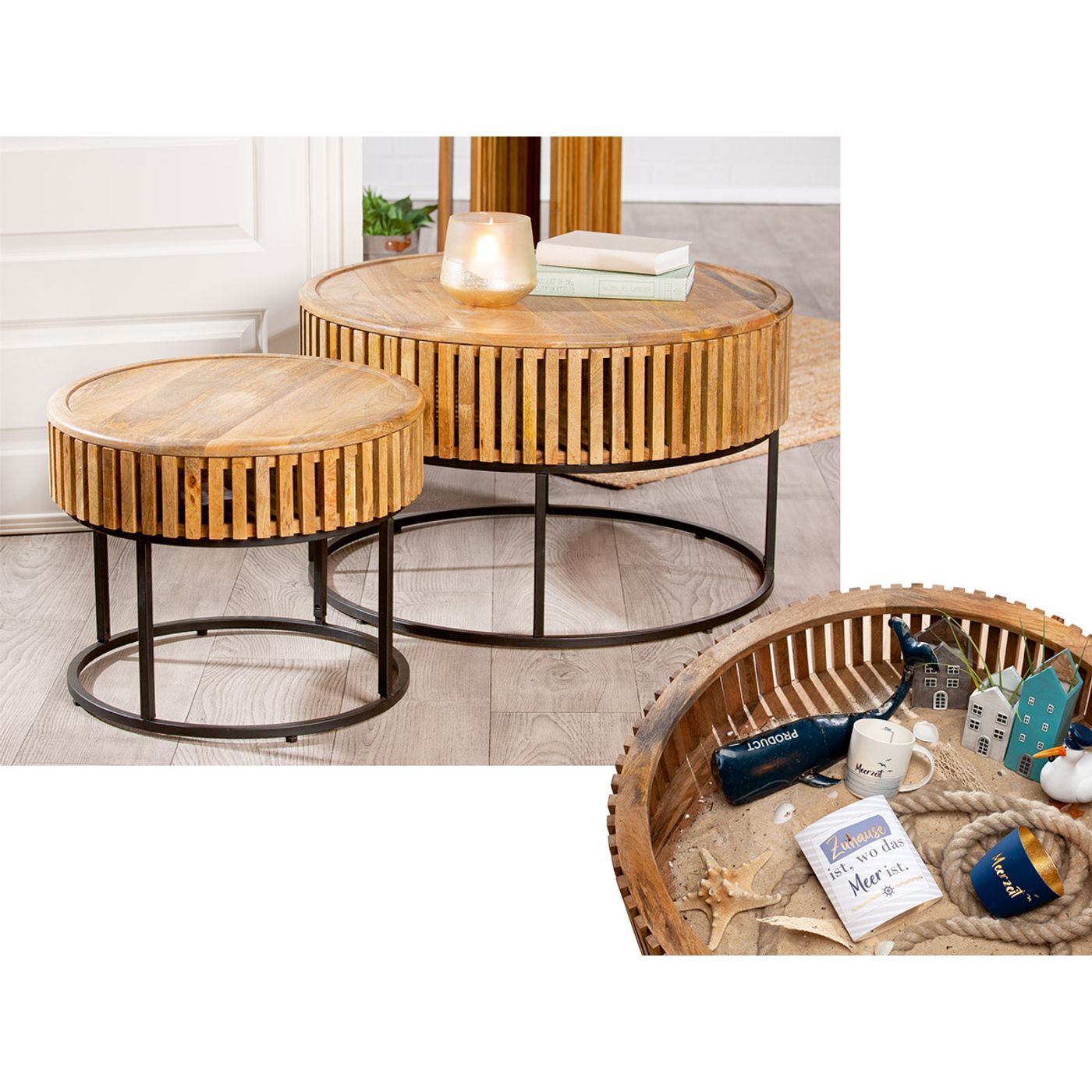 Set de 2 tables d'appoint ronde Roseau