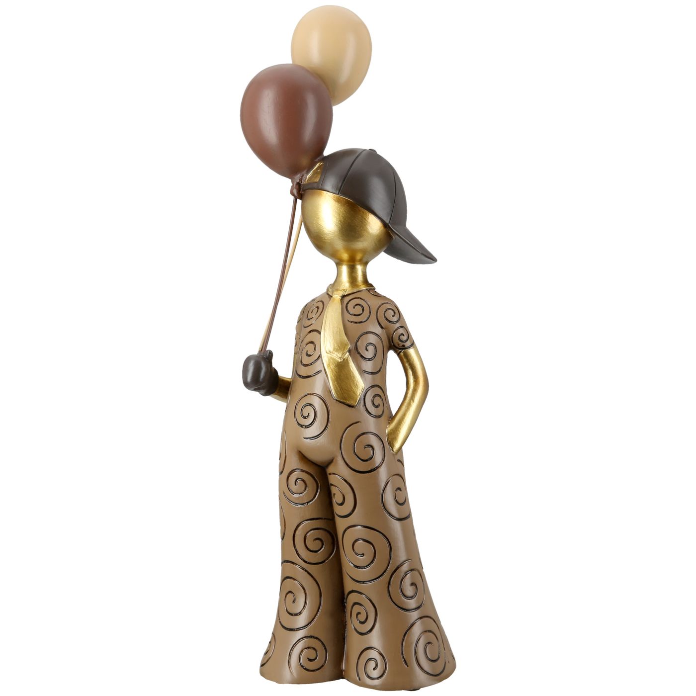 Figure, garcon ballon, motif du ballon, avec chapeau et cravatte, résine synthétique, marron